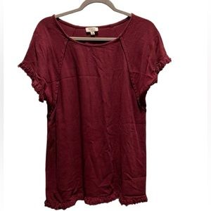 UMGEE Crimson Fringe-Hem Linen-Blend Short-Sleeve Tee Size L